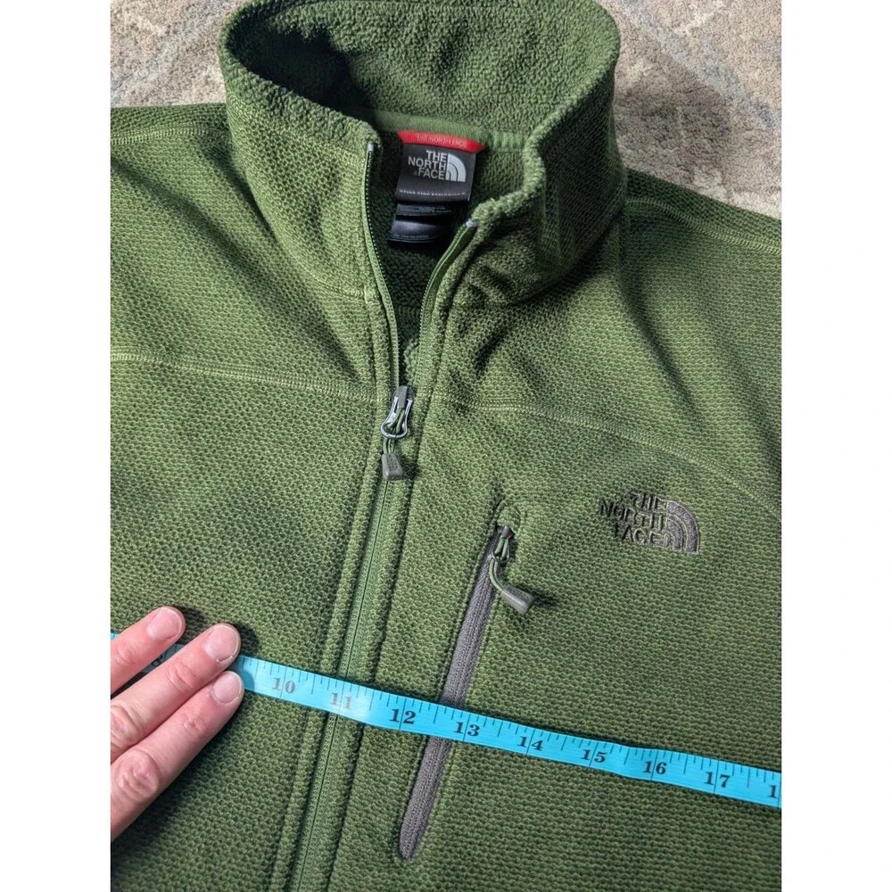 The North Face Jacket Mens Med Olive Green Fleece Full Zip Pocket Outdoor Hiking
